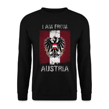 Österreich I am from Austria Retro Fahne Flagge - Unisex Pullover - Schwarz - Vorne - Alina (178cm) & Michal (187cm)