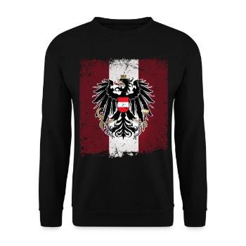 Österreich Fahne Flagge Wappen Adler Retro Austria - Unisex Pullover - Schwarz - Vorne - Alina (178cm) & Michal (187cm)