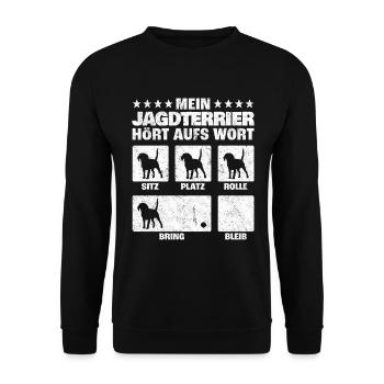 Deutscher Jagdterrier Hundetricks Geschenk - Unisex Pullover - Schwarz - Vorne - Alina (178cm) & Michal (187cm)