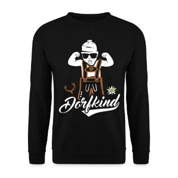 Dorfkind Tracht Lederhose Trachtenshirt Land Dorf - Unisex Pullover - Schwarz - Vorne - Alina (178cm) & Michal (187cm)
