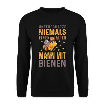 Imker Bienen Unterschätze niemals einen alten Mann - Unisex Pullover - Schwarz - Vorne - Alina (178cm) & Michal (187cm)