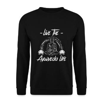 Lebe das Ayurveda Leben | Spiritualität Geschenke - Unisex Pullover - Schwarz - Vorne - Alina (178cm) & Michal (187cm)