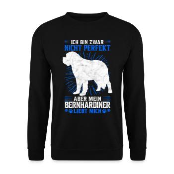 Mein Bernhardiner liebt mich Schweizer Hund Spruch - Unisex Pullover - Schwarz - Vorne - Alina (178cm) & Michal (187cm)