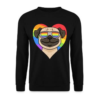 Mops Regenbogen Herz - Unisex Pullover - Schwarz - Vorne - Alina (178cm) & Michal (187cm)