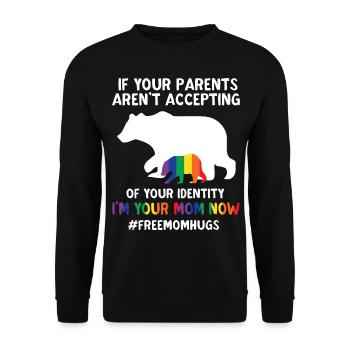 Free Mom Hugs LGBT Pride Quote Mama Bear - Unisex Pullover - Schwarz - Vorne - Alina (178cm) & Michal (187cm)
