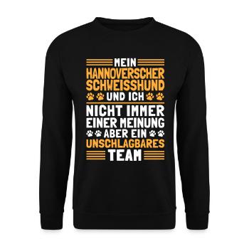 Hannoverscher Schweißhund und Ich Jagdhund - Unisex Pullover - Schwarz - Vorne - Alina (178cm) & Michal (187cm)