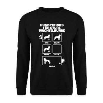 Deutscher Wachtelhund Hundetricks Jagdhund - Unisex Pullover - Schwarz - Vorne - Alina (178cm) & Michal (187cm)