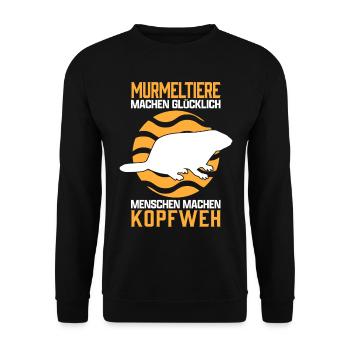 Murmeltier Kopfweh Erdhörnchen Nagetier Spruch - Unisex Pullover - Schwarz - Vorne - Alina (178cm) & Michal (187cm)