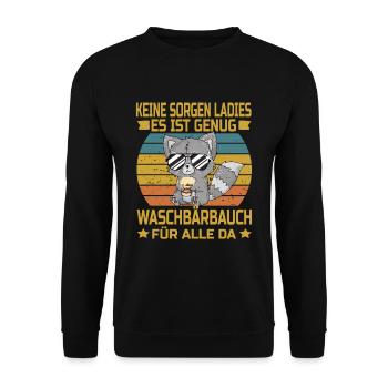 Waschbärbauch für die Ladies Unsportliche Männer - Unisex Pullover - Schwarz - Vorne - Alina (178cm) & Michal (187cm)