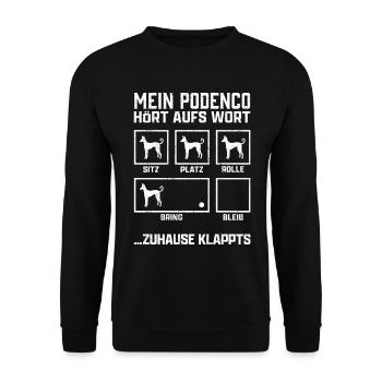 Podenco Hundetricks spanischer Jagdhund Geschenk - Unisex Pullover - Schwarz - Vorne - Alina (178cm) & Michal (187cm)