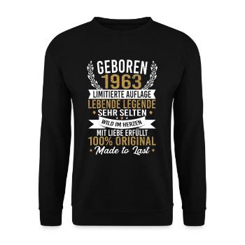 Geboren 1963 - Unisex Pullover - Schwarz - Vorne - Alina (178cm) & Michal (187cm)