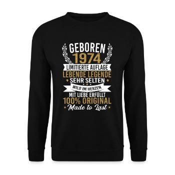 Geboren 1974 - Unisex Pullover - Schwarz - Vorne - Alina (178cm) & Michal (187cm)