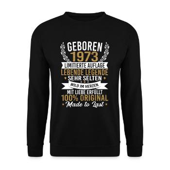 Geboren 1973 - Unisex Pullover - Schwarz - Vorne - Alina (178cm) & Michal (187cm)