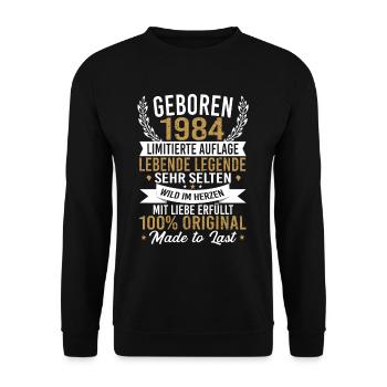 geboren 1984 - Unisex Pullover - Schwarz - Vorne - Alina (178cm) & Michal (187cm)
