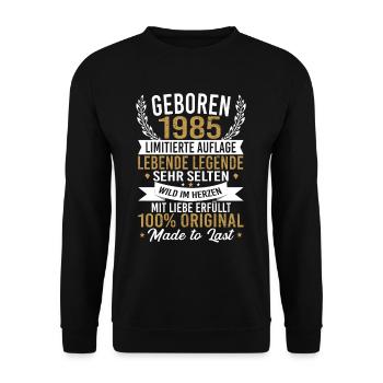 geboren 1985 - Unisex Pullover - Schwarz - Vorne - Alina (178cm) & Michal (187cm)
