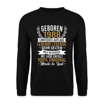 geboren 1988 - Unisex Pullover - Schwarz - Vorne - Alina (178cm) & Michal (187cm)