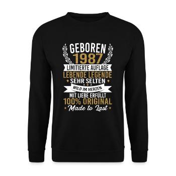 geboren 1987 - Unisex Pullover - Schwarz - Vorne - Alina (178cm) & Michal (187cm)