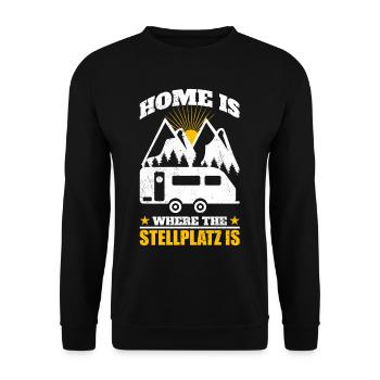 Home Is Where The Stellplatz Is Campen - Unisex Pullover - Schwarz - Vorne - Alina (178cm) & Michal (187cm)