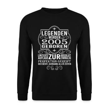 legenden 2005 geboren - Unisex Pullover - Schwarz - Vorne - Alina (178cm) & Michal (187cm)