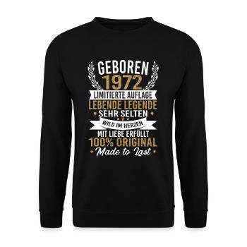 Geboren 1972 - Unisex Pullover - Schwarz - Vorne - Alina (178cm) & Michal (187cm)