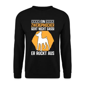 Zwergpinscher Gassi gehen Pinscher Rehpinscher - Unisex Pullover - Schwarz - Vorne - Alina (178cm) & Michal (187cm)