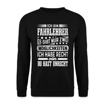 Fahrlehrer Lustig Führerschein Fahrschule - Unisex Pullover - Schwarz - Vorne - Alina (178cm) & Michal (187cm)