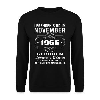 Legenden sind im November 1966 geboren - Unisex Pullover - Schwarz - Vorne - Alina (178cm) & Michal (187cm)
