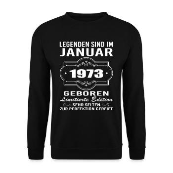 Legenden sind im Januar 1973 geboren - Unisex Pullover - Schwarz - Vorne - Alina (178cm) & Michal (187cm)