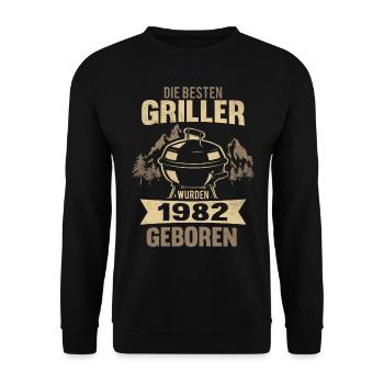 40. Geburtstag Grillmeister 1982 Jahrgang 40 Jahre - Unisex Pullover - Schwarz - Vorne - Alina (178cm) & Michal (187cm)