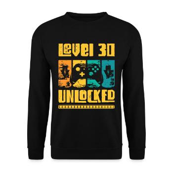 30. Geburtstag Retro Mann Level 30 Freigeschaltet - Unisex Pullover - Schwarz - Vorne - Alina (178cm) & Michal (187cm)