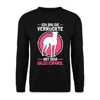Verrückte mit Galgo Espanol spanischer Windhund - Unisex Pullover - Schwarz - Vorne - Alina (178cm) & Michal (187cm)