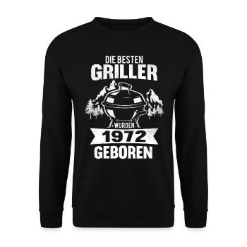 50. Geburtstag Grillmeister 1972 Jahrgang 50 Jahre - Unisex Pullover - Schwarz - Vorne - Alina (178cm) & Michal (187cm)