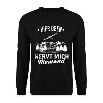 Hier oben nervt mich niemand - Unisex Pullover - Schwarz - Vorne - Alina (178cm) & Michal (187cm)