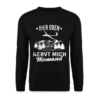 Hier oben nervt mich niemand - Unisex Pullover - Schwarz - Vorne - Alina (178cm) & Michal (187cm)