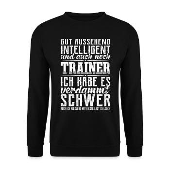 Trainer Fitnesstrainer Sportlehrer Lustig Coach - Unisex Pullover - Schwarz - Vorne - Alina (178cm) & Michal (187cm)