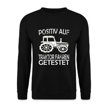 Witzige Landwirtschat, Bauer & Traktor Motive - Unisex Pullover - Schwarz - Vorne - Alina (178cm) & Michal (187cm)