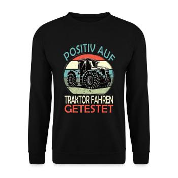 Witzige Landwirtschat, Bauer & Traktor Motive - Unisex Pullover - Schwarz - Vorne - Alina (178cm) & Michal (187cm)