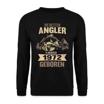 50. Geburtstag Angeln 1972 Jahrgang Fischer Angler - Unisex Pullover - Schwarz - Vorne - Alina (178cm) & Michal (187cm)