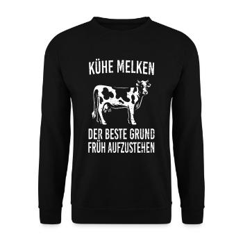 Kühe melken lustiger Spruch - Unisex Pullover - Schwarz - Vorne - Alina (178cm) & Michal (187cm)