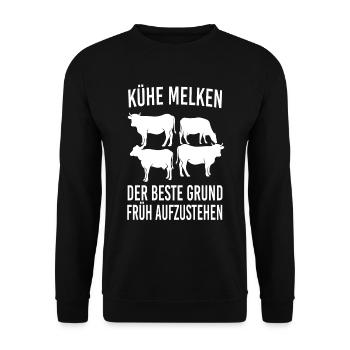 Kühe melken lustiger Spruch - Unisex Pullover - Schwarz - Vorne - Alina (178cm) & Michal (187cm)