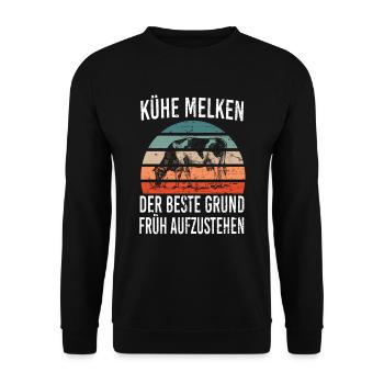 Kühe melken lustiger Spruch - Unisex Pullover - Schwarz - Vorne - Alina (178cm) & Michal (187cm)
