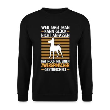 Zwergpinscher streicheln Pinscher Rehpinscher - Unisex Pullover - Schwarz - Vorne - Alina (178cm) & Michal (187cm)