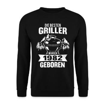40. Geburtstag Grillmeister 1982 Jahrgang 40 Jahre - Unisex Pullover - Schwarz - Vorne - Alina (178cm) & Michal (187cm)