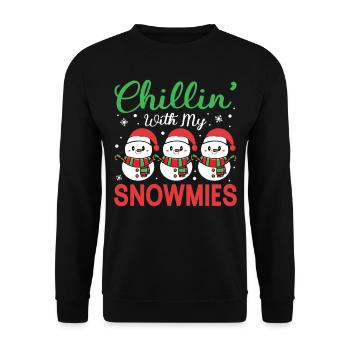 Chillin avec mes snowmies Drôle de Noël - Sweat-shirt Unisexe - noir - Devant - Alina (178cm) & Michal (187cm)