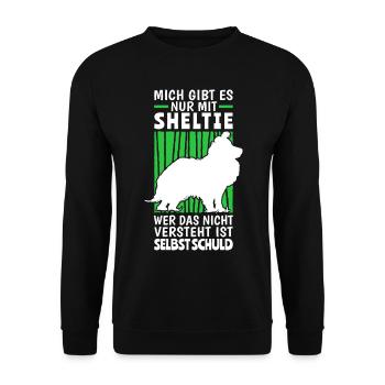 Mich gibt es nur mit Sheltie Shetland Sheepdog - Unisex Pullover - Schwarz - Vorne - Alina (178cm) & Michal (187cm)