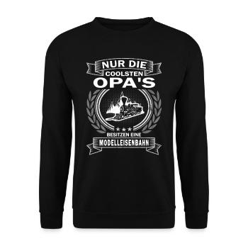 Modelleisenbahn Lokomotive Opa`s - Unisex Pullover - Schwarz - Vorne - Alina (178cm) & Michal (187cm)