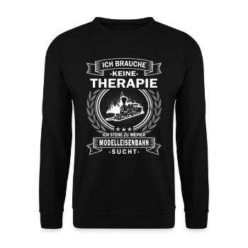 brauche keine Therapie Modelleisenbahn Lokomotive - Unisex Pullover - Schwarz - Vorne - Alina (178cm) & Michal (187cm)