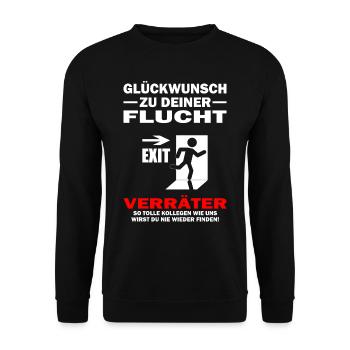 Alles Gute Verräter - Jobwechsel Abschiedsgeschenk - Unisex Pullover - Schwarz - Vorne - Alina (178cm) & Michal (187cm)