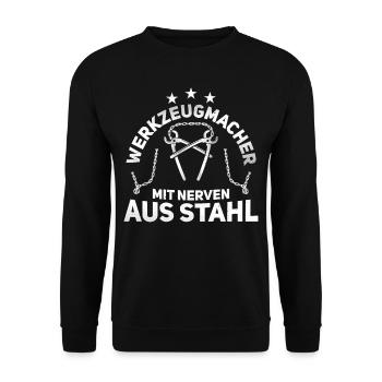 Werkzeugmacher mit Nerven aus Stahl Werkzeugbau - Unisex Pullover - Schwarz - Vorne - Alina (178cm) & Michal (187cm)