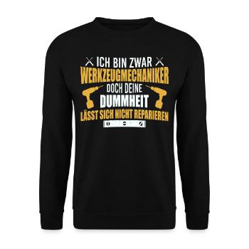 Werkzeugmechaniker Dummheit reparieren Werkzeug - Unisex Pullover - Schwarz - Vorne - Alina (178cm) & Michal (187cm)